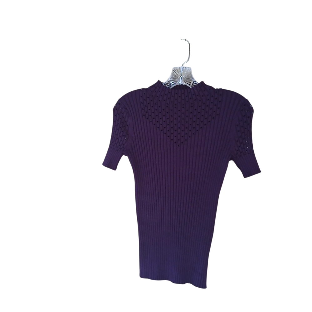 Truth By Republuc Burgundy Mock Neck Short Sleeved Ribbed Sweater Small